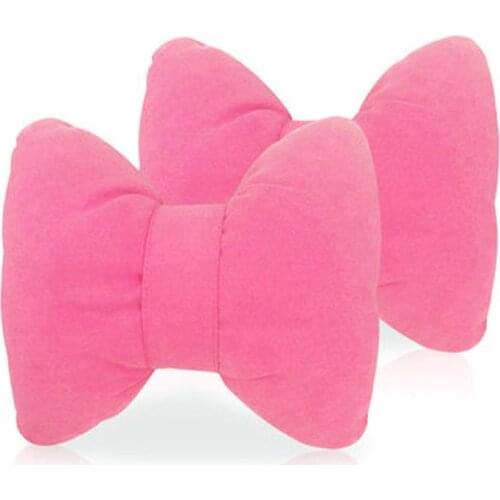 Cute Bowknot Car Seat Headrest Pillow Velvet Auto Neck Pillows Cushion Solid Pure Pink Safety Rest Supports For Girls Women