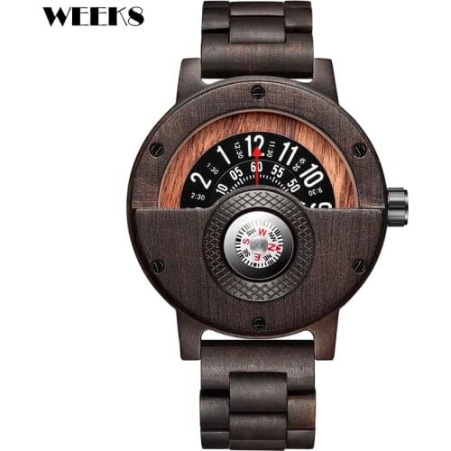Multifunction Wooden Wristwatch for Men Quartz Wrist Watches Creative Compass Man Clock Black Walnut Red Wood Band Case Reloj