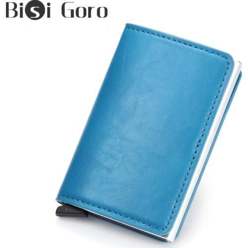 BISI GORO RFID Bloking Fashion Wallet Men And Women Card Wallet Metal Aluminum Solid Slim Mini Wallet Cartera Mujer Dropshipping