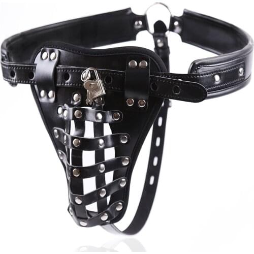 PU leather Male Chastity Cage Belt Device Pants Sex Toys Underwear Lock Erotic Penis Rings Penis BDSM Bondage Adult Products