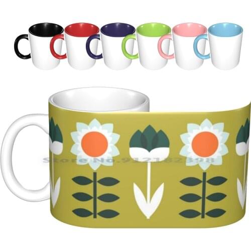 Set Sun Olive Ceramic Mugs Coffee Cups Milk Tea Mug Olive Blue White Orange Grey Mid Century Modern Minimalist Retro Vintage
