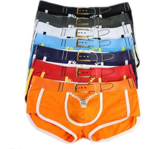 7Pcs/Lot Mens Underwear Boxers Sexy Bulge Pouch Boxer Shorts Trunks Designed 3D Printed Zipper Belt Underpants Wholesales Hot