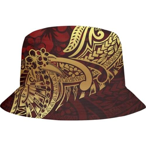 2021 new fisherman hat trendy street fashion sun bucket hat Red background golden print Polynesian Fisherman hats custom logo