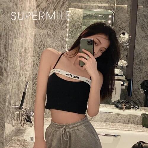 2021 New Women Letters Black Camisole Sexy Hollow-out Tank Lingerie Intimates Sport Underwear Girl Inner Basic Crop Top Camis