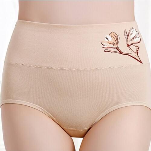 New Womens Cotton Panties High Waist Briefs Embroidery Lingerie Fashionable Womens Large Pants Sexy Panties Maternity Briefs