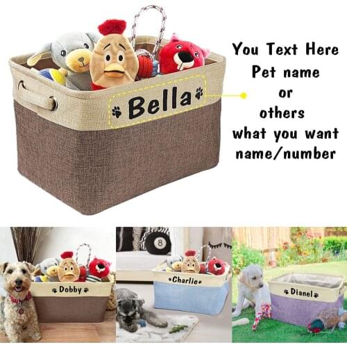 Personalized Dog Toy Storage Box Collapsible Cat Toy Storage Basket Bin with Pets Name Foldable Dog Custom Bag Pet Supplies