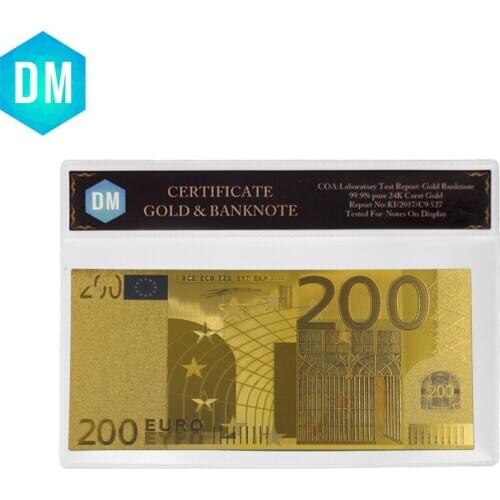 24k Gold Foil Plated 200 Euro Bank Notes in Colors, Gold Banknotes Paper Money Wedding Return Gift