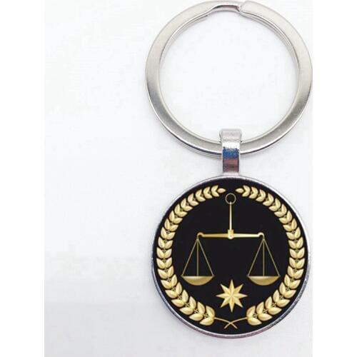 Popular Libra Badge Keychain Judges Justice Gold Badge Texture Pattern Convex Glass Pendant Keychain Mens Gift