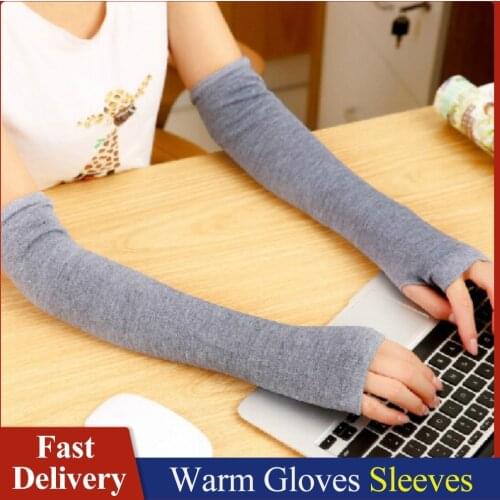 Winter Autumn Wrist Arm Hand Arm Warmers Women Men Knitted Long Fingerless Gloves Sleeve Soft Warm Mitten Elbow Mittens