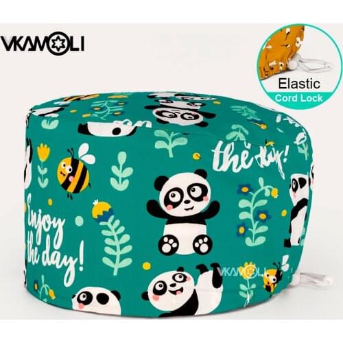 100%cotton Cartoon Print Cap Pet Beauty Work Hats with Sweat-absorbent Adjustable Elastic Buckle Health Service Scrubs Women Hat