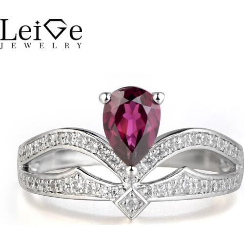 Leige Jewelry Natural Garnet Rings for Women Red Gemstone Engagement Promise Rings Pear Cut 925 Sterling Silver Fine Jewelry