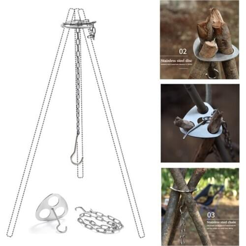 Outdoor BBQ Camping Ring Hook Stainless Steel Hanger Tripod Hanging Pot Rack For Fire Hanging Pot Campfire Cookware Tools Hot