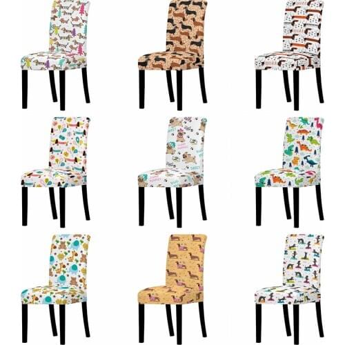 General Printed Chair Cover Cartoon Slipcover Removable Dachshund Dining Chair Cover For Wedding Restaurant Hotel