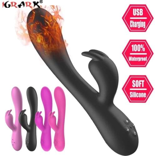 AV Rabbit Dildo Vibrator USB Charging Heating Vagina G-Spot Clitoris Stimulator Female Masturbator Adult Anal Sex Toys for Women