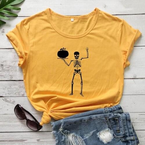 Halloween skeleton graphic women fashion cotton casual young hipster t shirt girl gift tees holiday gift party grunge tops O081