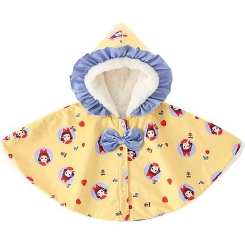 Baby Girl Cloak Winter New Girl Windproof Warmth Shawl Baby Plus Velvet Thick Hooded Cloak