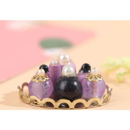 1Set Dolls House 1/12 Scale Purple Perfume Tray Miniature Furniture Fabric Model Mini Dollhouse Furniture Doll Bedroom Bath room