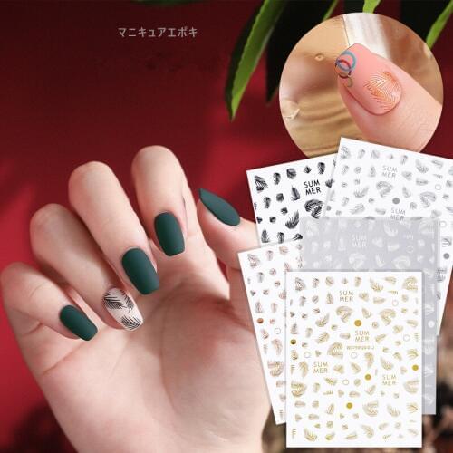 1 Sheet Flowers 3D Nail Sticker Black Line Nail Art Design Leaf Flowers Lily Tulip Nails Stickers of Kids DIY Decorations