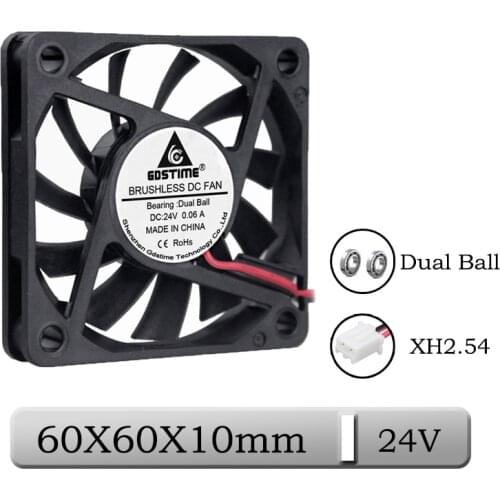 1 Pieces Gdstime DC 24V 6cm 60x60x10mm Dual Ball Bearing Brushless Cooler Cooling Fan 60mm 60mm x 10mm Computer Case Cooler Fan