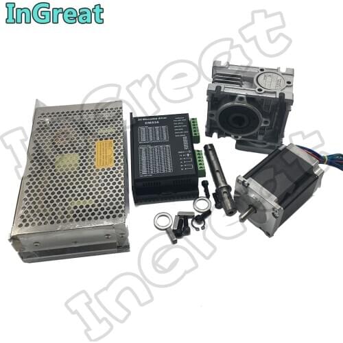 10:1 Turbine Worm Gearbox RV030 Speed Reducer +Nema23 2.2Nm Stepper Motor 84MM +5.6 A DM556 Driver +DC 24V 200W Power Supply Kit