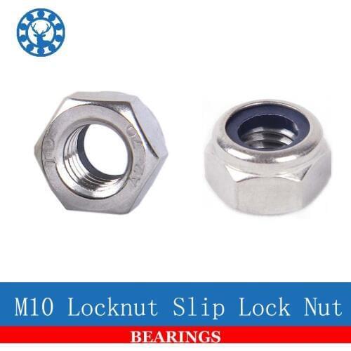 10Pcs DIN985 M10 304 Stainless Steel Nylon Self-locking Hex Nuts Locknut Slip Lock Nut