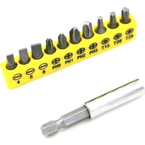 11pcs 1/4" 6.35mm Electric Screwdriver Word Cross Head Combination Set Charge Drill Extension Rod Batch