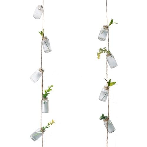 115cm Hanging Vase Glass Bottle Hydroponic Planter Pot Home Curtain Transparent Hemp Rope Wall String Decorative Pendant Decor