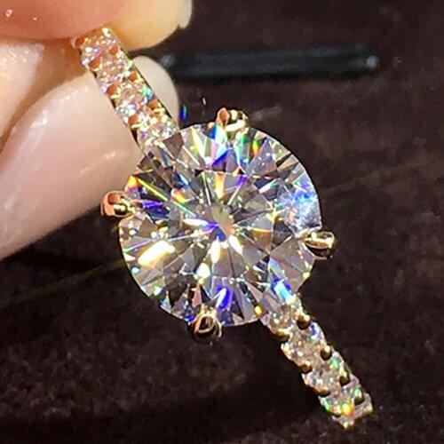 18K Au750 Yellow Gold Women Ring Moissanite Diamonds 1 2 3 4 5 Carat Round Wedding Party Engagement Anniversary Ring