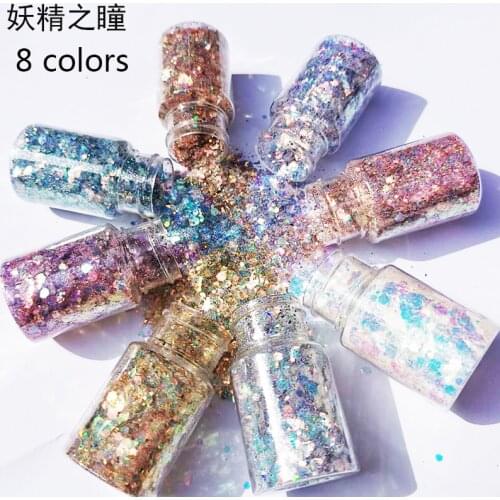 20g/30ML Fairy mixed glitter Nail Flake glitter sequins eye makeup green PET 8 colors gradient glitter for Nail Art wholesale