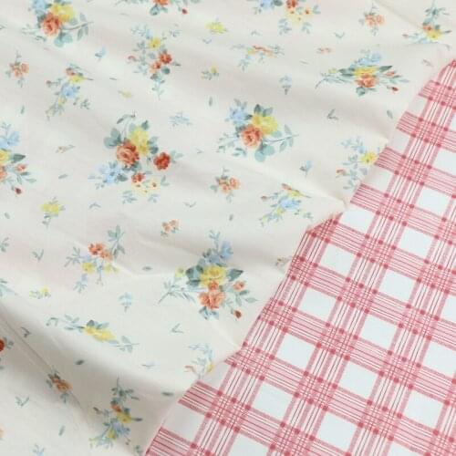 235x50cm Small Floral Red Plaid AB Version Cotton Print Fabric, Making Quilt Cover Bed Sheet Cloth