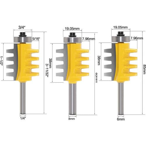 6MM/8MM/1/4" Shank Rail Reversible Finger Joint Glue Router Bit Cone Tenon Woodwork Cutter Power Tools