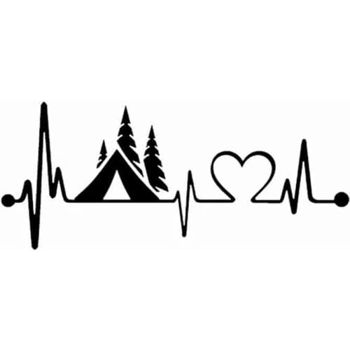 Car Sticker Tent Camper Heartbeat Lifeline Monitor Camper Sticker Car External Accessories Waterproof PVC Decal, 20cm*8cm