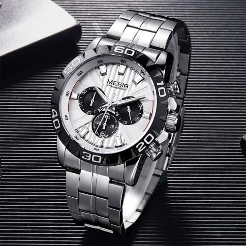 MEGIR 2020 New Fashion Mens Watches with Stainless Steel Top Brand Luxury Sports Chronograph Quartz Watch Men Relogio Masculino