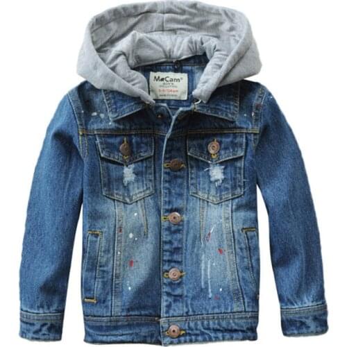 Childrens Denim Jacket With Hood Brand Design Kids Graffiti Causal Jean Coat For Teen Boy 2-14 Years Outwear FM010