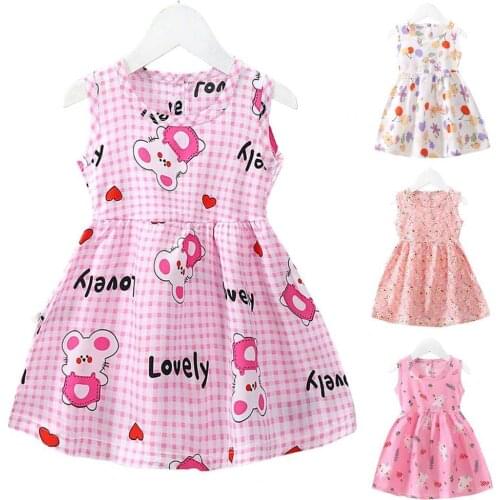 Baby Sundress Cartoon Print All-match Bright Color Toddlers Sleeveless Girl Princess Dress for Summer Clothing