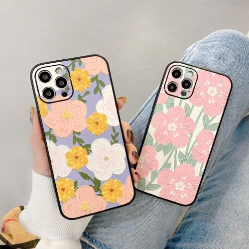 Artistic Oil Painting Flower Case for iPhone 12 Pro Max Back Phone Cover for 12 Mini 11 Pro Max X XS XR 8 7 Plus SE 2020 Capa