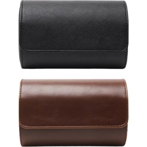 2 Slot Watch Roll Travel Watch Storage Box with Detachable Anti-Slide Cushion for Watch Jewelry Storage Leather Material