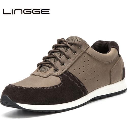 LINGGE Handmade 100% Genuine Leather Men Sneakers Brand Men Casual Shoes Quality Walking Men Shoes Comfortable Non Slip Footwear