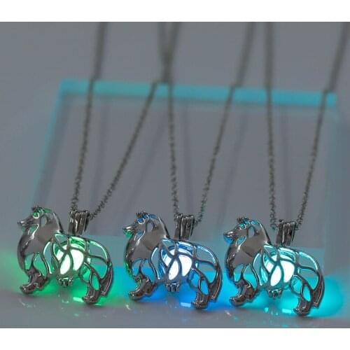 Fashion Animal Luminous Pendant Necklace Women Halloween Pendant Hollow Luminous Stone Pendant Necklace Gift DIY Jewelry