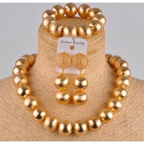Fashionable Costume Nigerian Beads Necklace KC Gold African Necklace Jewelry Set for Women LSZ4