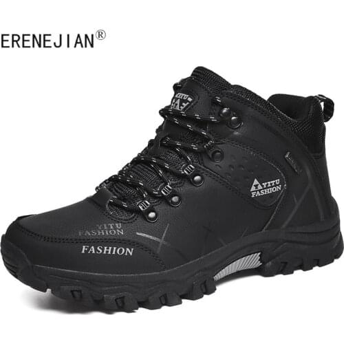 ERENEJIAN Mens Waterproof Snow Boots Fleece Lined Warm Leather Hiking Boots Outdoor Tactical Shoes Workwear Footwear