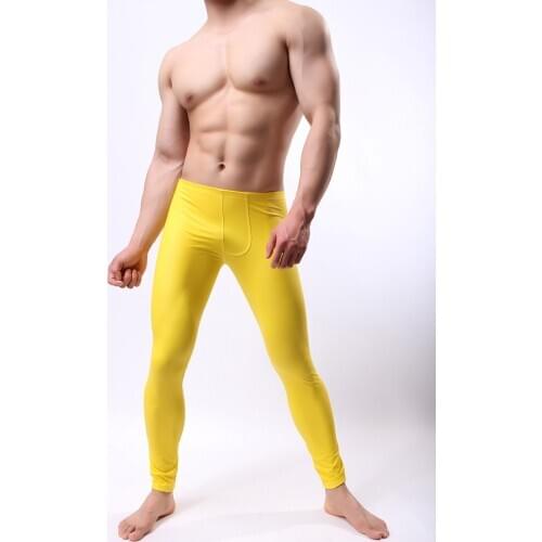 Mens Workout Fitness Compression Leggings PU Leather Pants Bottom Men Bodybuilding Skin Tights Trousers Dance