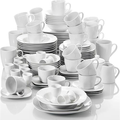MALACASA Series Elisa 100 Piece Dinner Set with 6 Cups, Saucers, Mugs, Egg Cup, Cereal Bowls, Dessert Soup Dinner Plates Set