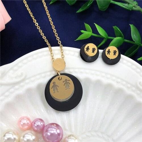 New ! Stainless Steel Gold Boy Girl Round Multilayer Pendants Earring Necklace Bear jewelry Mothers Day Wedding Party