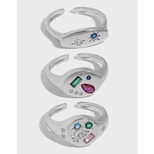 18k gold Authentic 925 Sterling Silver Jewelry Multi-Colored Rainbow CZ Round ring C-612