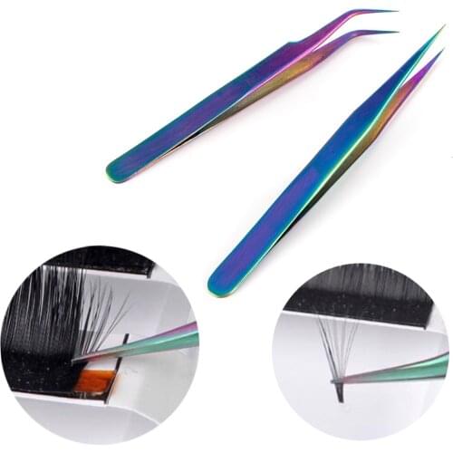 1Pcs Curved Straight Tweezers Rainbow Eyelash Extension Nails Decor Picker Dead Skin Remover Manicure Makeup Nail Tools
