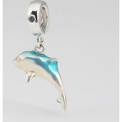 Authentic S925 Bead Cute Happy Dolphin Charm fit Lady Bracelet Bangle Girl Birthday Gift