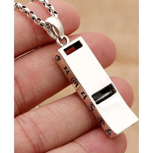 Wholesale S925 Sterling Silver Retro Thai Silver Jewelry Simple Smooth Men And Women Fashion Six Words Flat Whistle Pendant