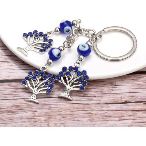 Turkish Blue Eye Wishing Tree Key Chains Ring Holder Keychain Amulet Lucky Charm Hanging Pendant Blessing Gift
