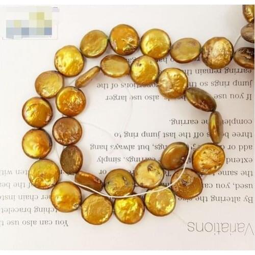 Gold Color Freshwater Culture Corner Button Pearl Approx. 11-12mm Loose Pearls Approx. 37 cm